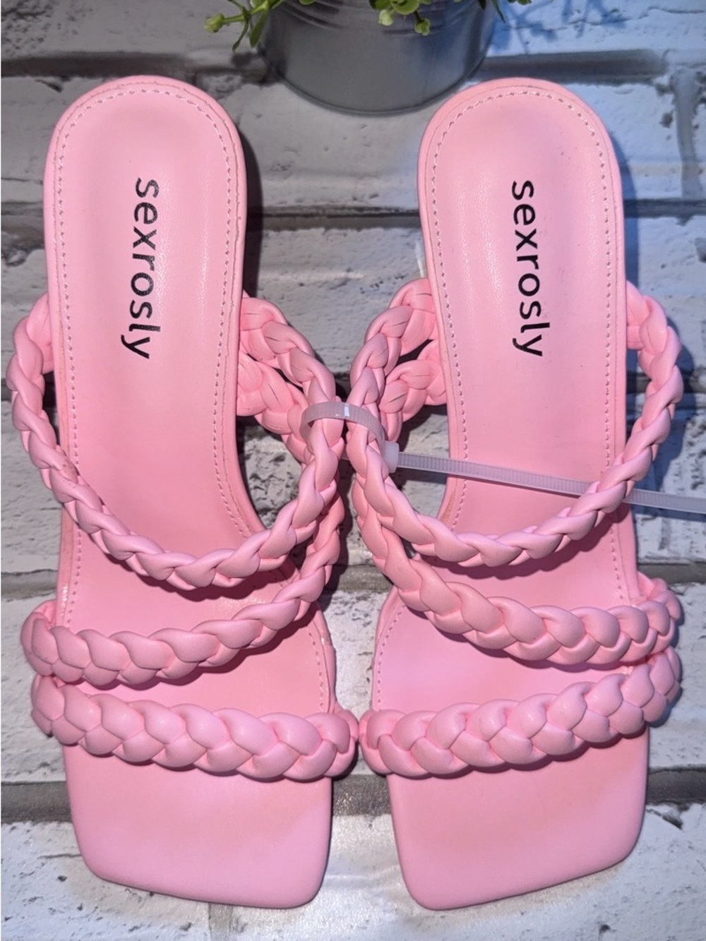 Sexrosly Pink Braided Strap Slide Mules